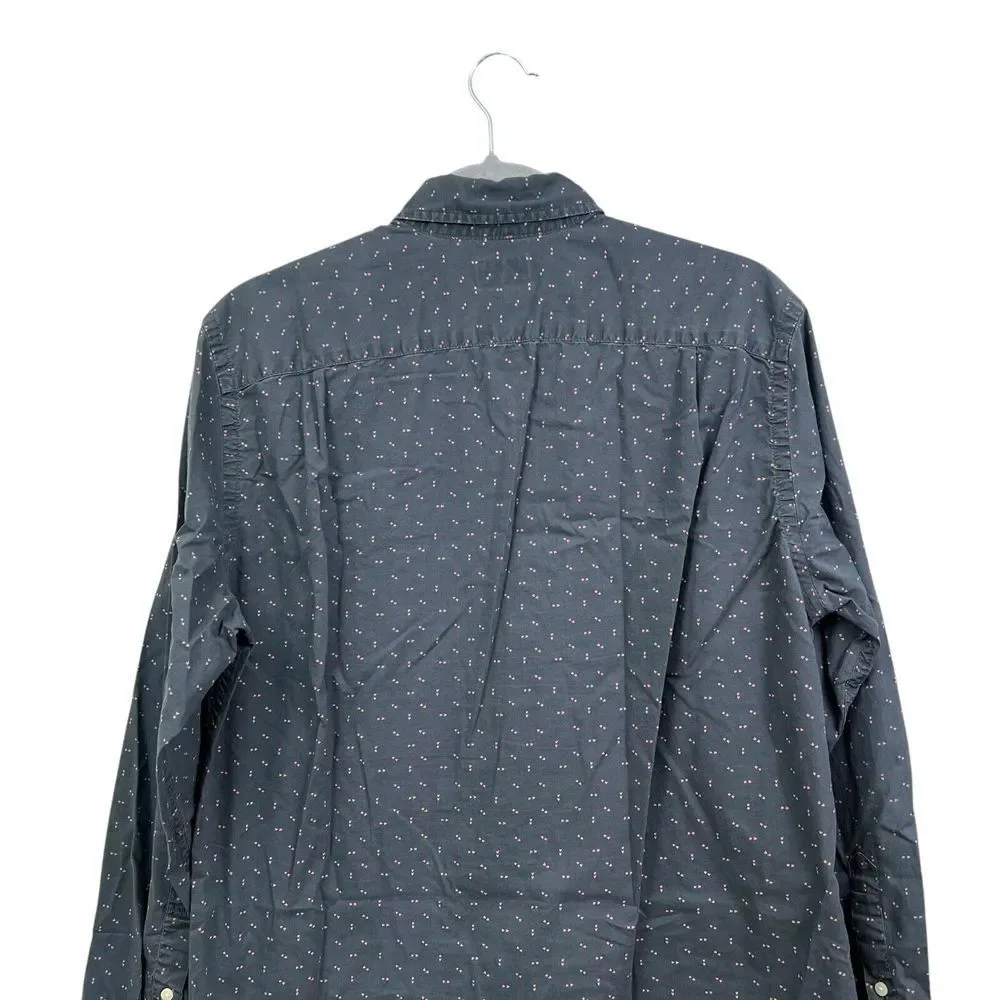 J. Crew Mens Shirt Button Down Long Sleeve Pen Pocket Gray Red Print Size M*
